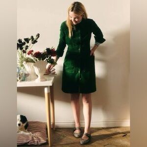 Boden Flora Corduroy Shirt Dress Long Sleeve Button-Front Black Women's Size 14R